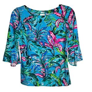 Lilly Pulitzer Fontaine Top | Porto Blue In the Trees | Bell Sleeve | Size XS